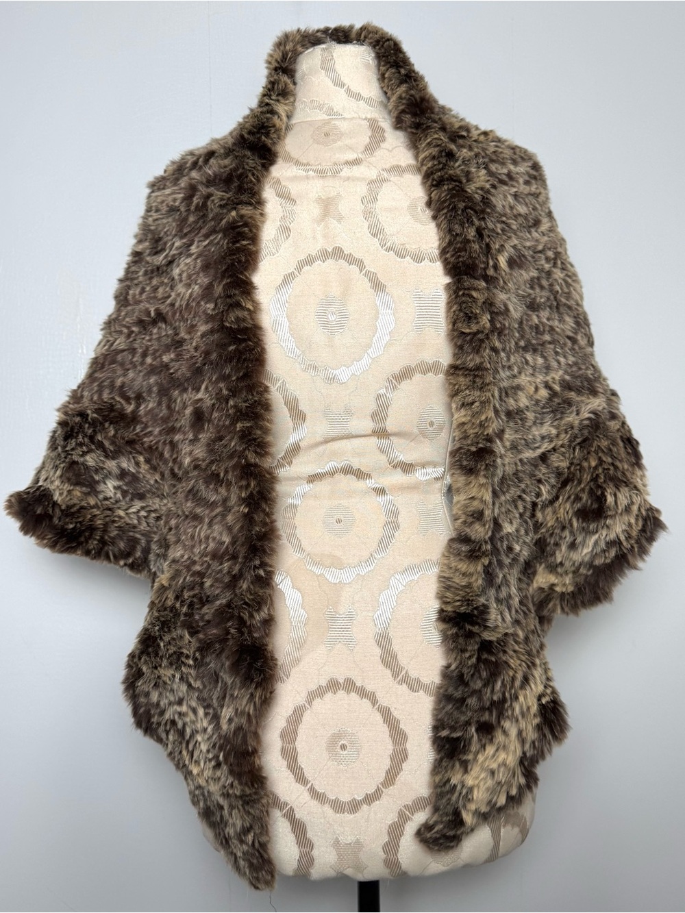 MEMAR Genuine Fur Ruffle Wrap Shawl Cape Brown One Size